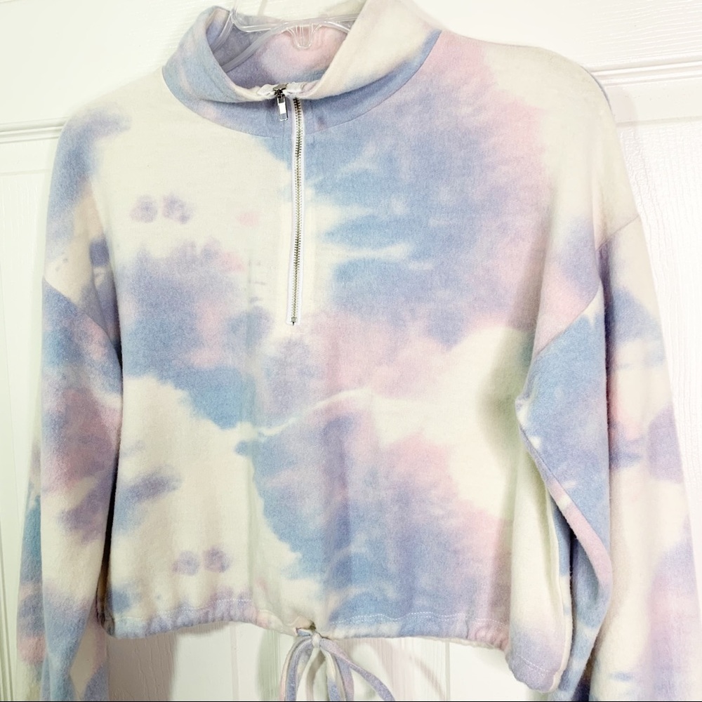 Lelis 1/2 Zip Plush Fleece Mock Neck Tie Dye Pullover Top Pink Blue Size S - Picture 2 of 8